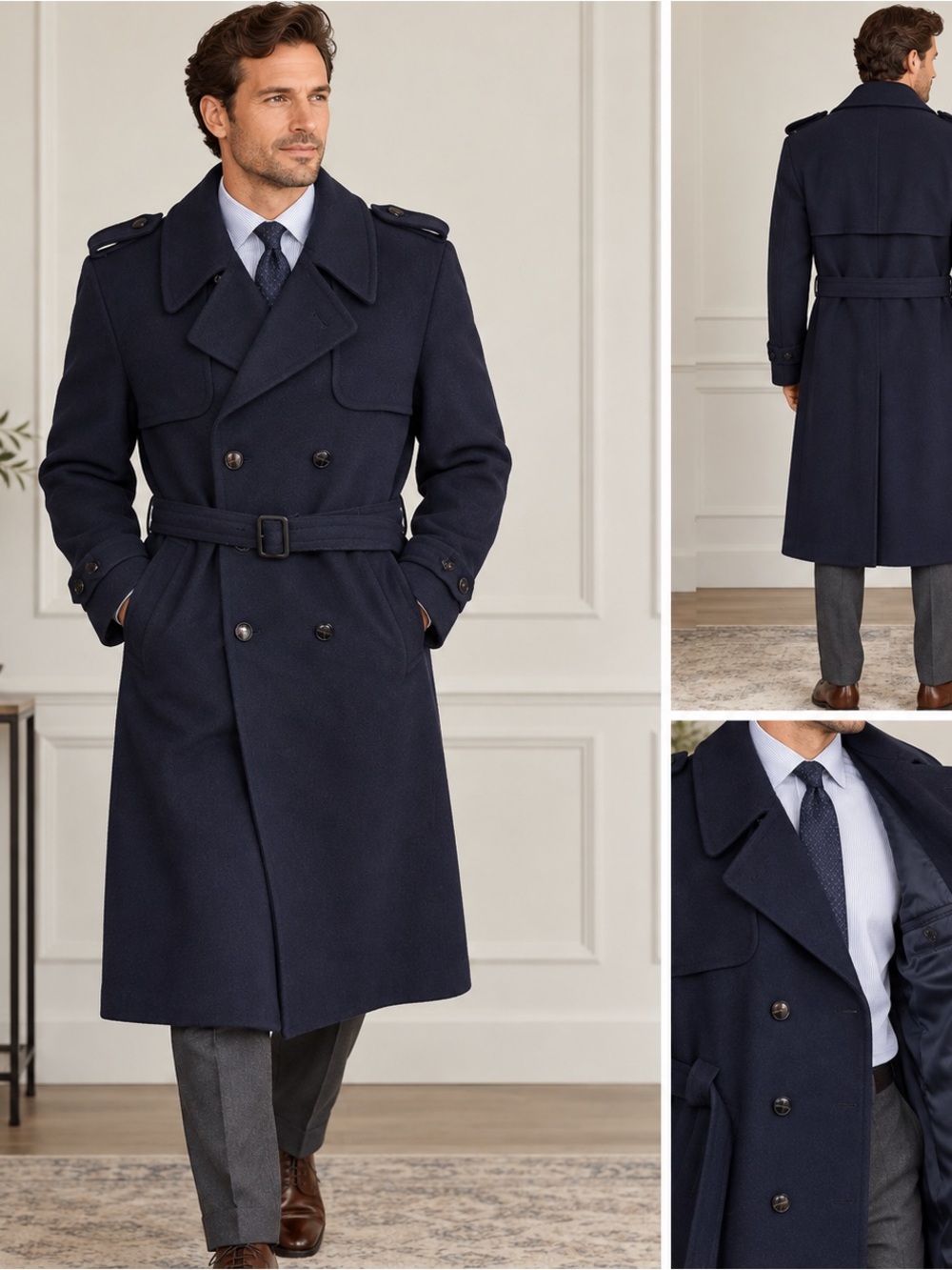 Vintage Yorkshire & Hill Made in Czechoslavakia Navy Wool Long Coat 40 R